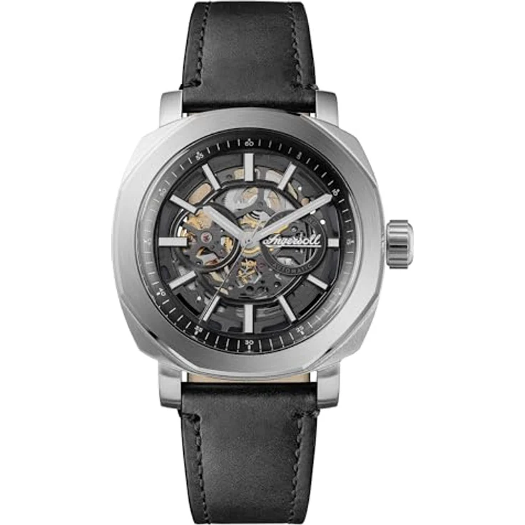 Ingersoll The Outrider, Herren 44mm Automatikuhr mit schwarzem Zifferblatt, schwarzem Lederarmband und kratzfestem Mineralglas – Bild 1