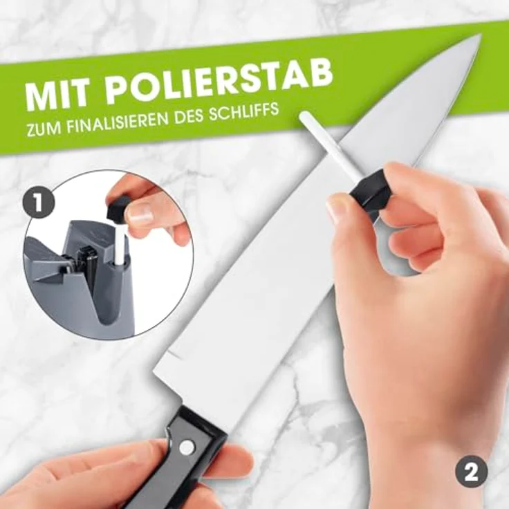 GOURMETmaxx Messerschärfer/Messerschleifer für alle Messer & Scheren | Automatische Winkeleinstellung & kompaktes Design | Mit Polierstab [Schleifblock] – Bild 4