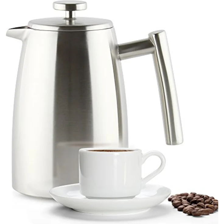 Café Stål Belmont Doppelwandiger Kaffeebereiter aus hochwertigem 18-10 Edelstahl ? 16 Mokktassen, 2L, Hochglanzpolitur, Tamper – Bild 3