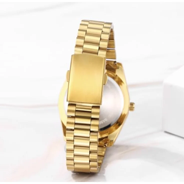 JewelryWe Herrenuhr Edelstahl Analog Quarz, 30m wasserdicht, mit Leuchtzeigern und Gold römischen Ziffern, goldfarbenes Edelstahlarmband – Bild 3