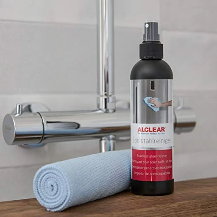 ALCLEAR 721ER Profi Edelstahlreiniger 250 ml mit Profi Mikrofasertuch, reinigt Edelstahl streifenfrei, gegen Schmutz, Fingerabdrücke und Fett – Bild 3