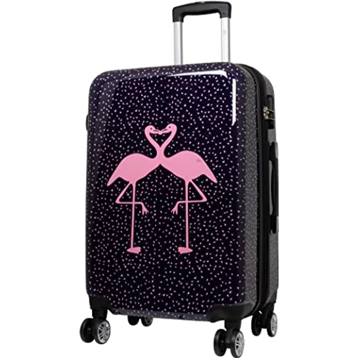 Trendyshop365 bunter praktischer Hartschalen Citykoffer - Flamingo Motiv - 67 Zentimeter 4 Rollen Tiermotiv, pink-blau – Bild 1