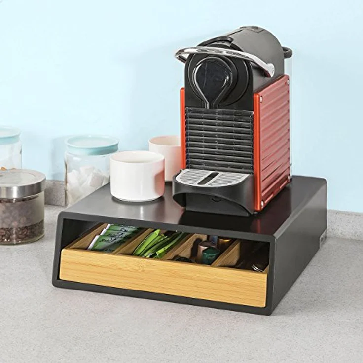 SoBuy FRG280-SCH Design Kaffeekapsel Box Kapselspender Schubladenbox zur Aufbewahrung von Kaffeekapseln, Teebeuteln Kapselständer, Bambus mit schwarz BHT ca.: 30x10x31cm – Bild 2