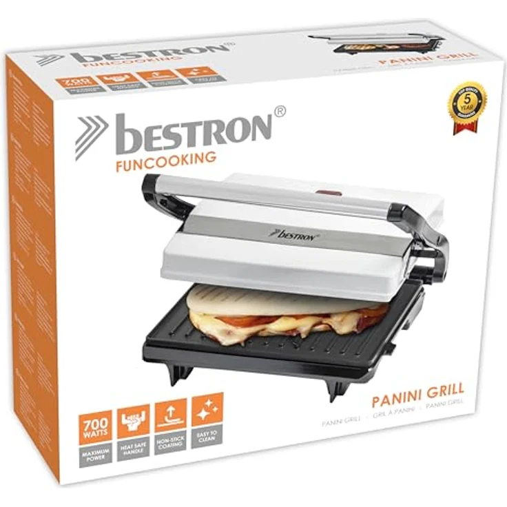 Bestron Antihaftbeschichteter Sandwich--Panini-Kontaktgrill, Viva Italia, 700 W, Weiß – Bild 5