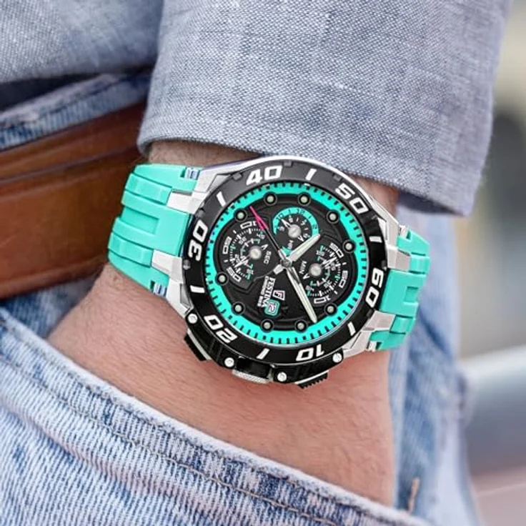Festina Chronograph Chrono Bike Herrenuhr, Silikonarmband Azurblau, Edelstahlgehäuse, japanisches Quarzwerk, Stoppuhrfunktion – Bild 3