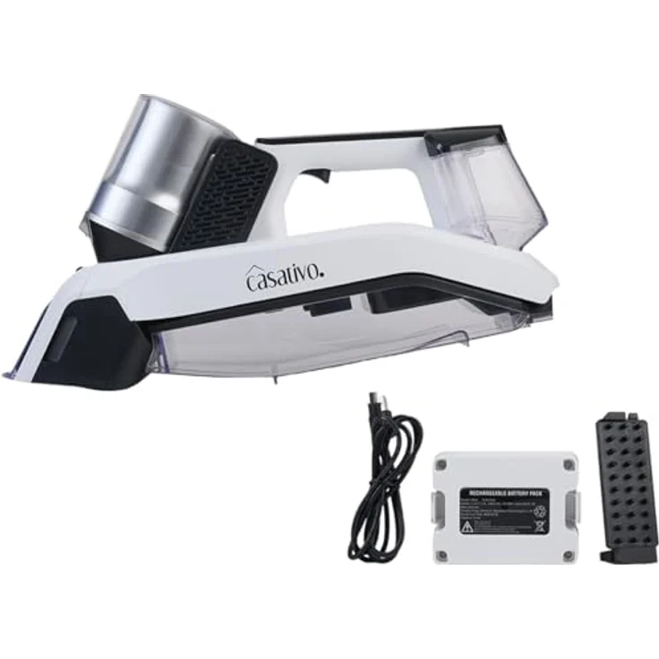Casativo Kabelloser Profi Waschsauger 60W, Li-Ion-Akku für Polster, Textilien und Autositze, leistungsstarker Fleckenentferner mit zwei Bürsten-System – Bild 2