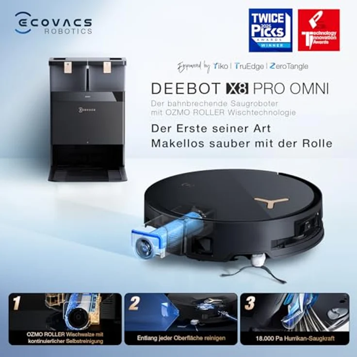 ECOVACS DEEBOT X8 PRO OMNI Schwarz Saug-Wisch-Roboter mit Reinigungsstation – Bild 2