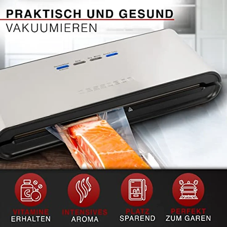 classbach® Vakuumiergerät Vakuumierer Set inkl. Vakuum Beutel, Lebensmittel Einschweißgerät für 8x längere Frische, perfekt als Sous Vide, C-VK 4000, Edelstahl – Bild 5