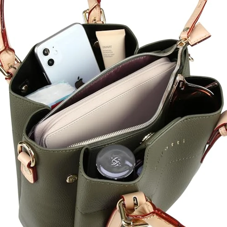 Bugatti Ella, Damen Kurzgrifftasche in Grün, leichte Handtasche mit Schulterriemen und mehreren Fächern – Bild 4