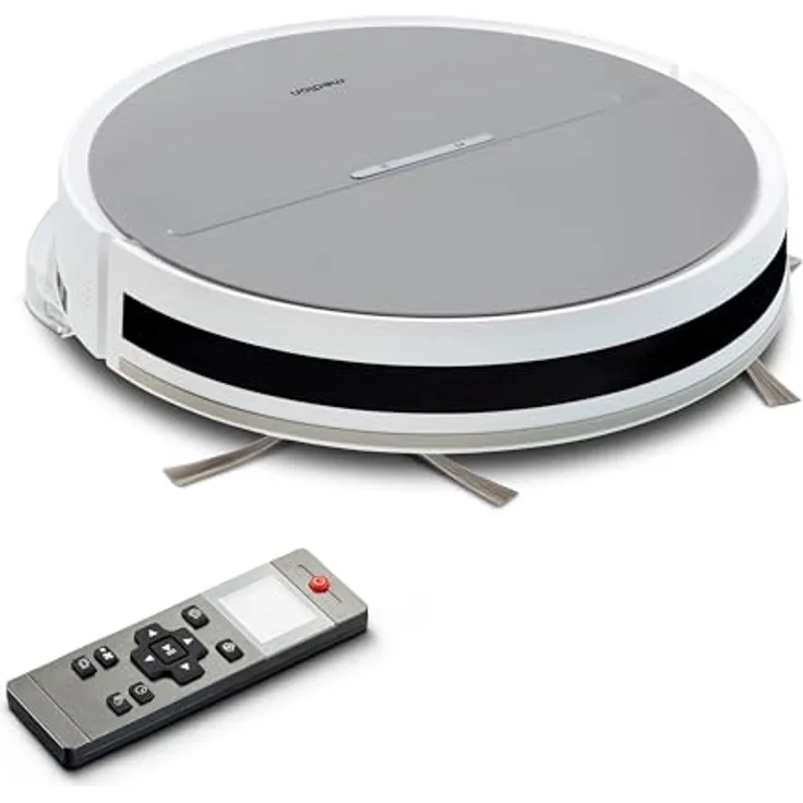 MEDION Saugroboter E35 (2000Pa Saugkraft, Gyro-Navigation in systematischen S-Linien, 2 Seitenbürsten und Wandsensor)