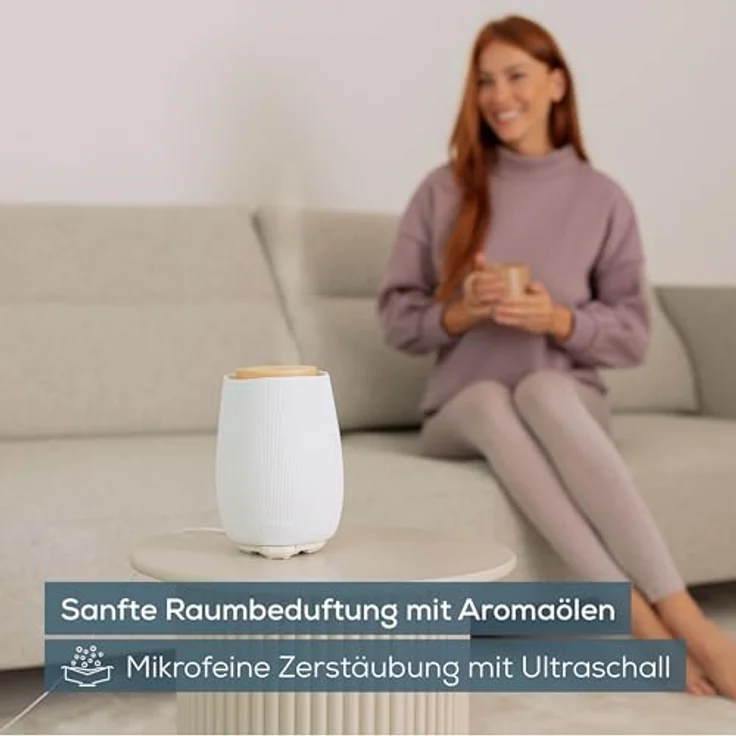 Beurer Aroma Diffuser, elegantes Design aus Holz und Keramik mit dimmbarem LED-Licht, 140 ml, geräuscharm, Abschaltautomatik – Bild 2