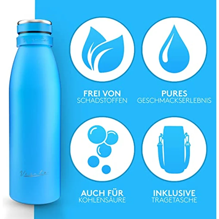 Vezato Trinkflasche Edelstahl - BPA-freie Isolierflasche 1 Liter - Auslaufsichere Wasserflasche mit doppelter Isolierung - Thermosflasche spülmaschinenfest - Für Kohlensäure geeignet - Nachhaltig – Bild 4