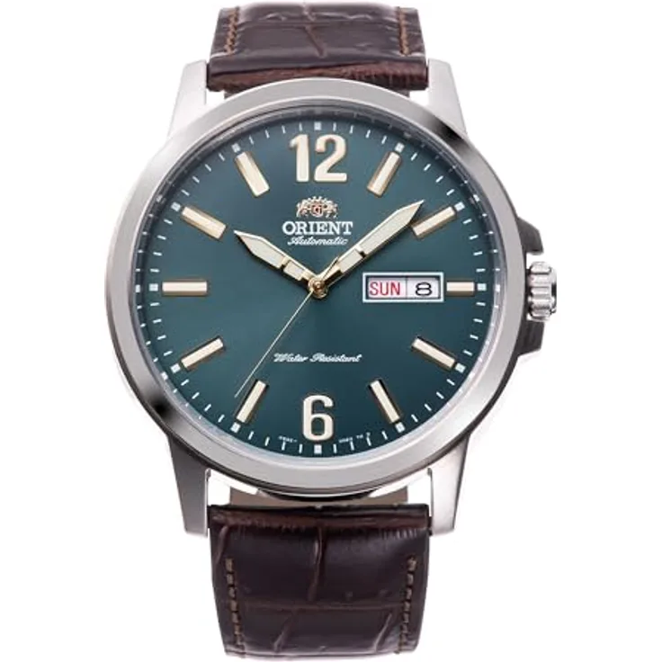 Orient Casual Uhr RA-AA0C06E19B, grün, 42 mm, mechanisches Uhrwerk F6922, braunes Lederarmband, 5 ATM wasserdicht