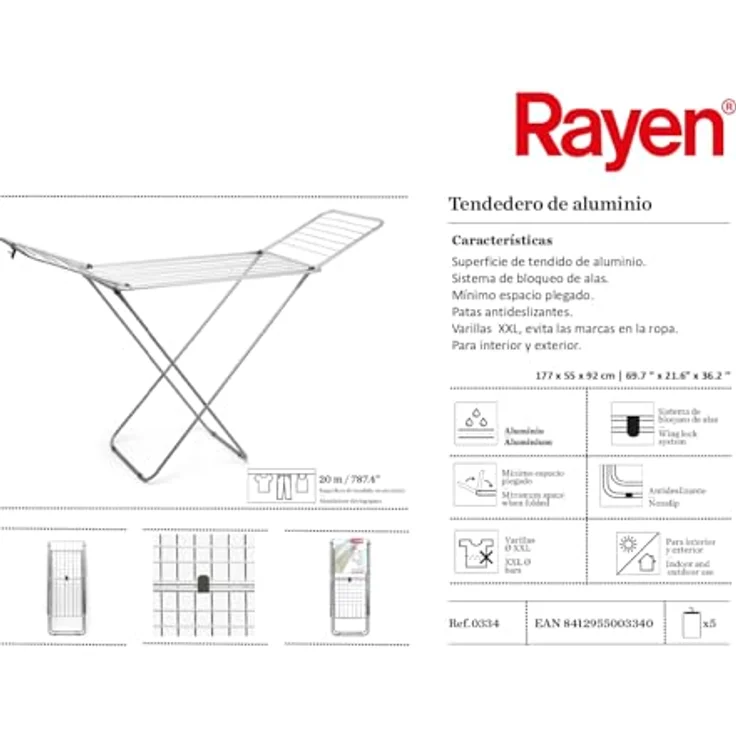 Rayen 0334.05VERDE Wäscheständer mit Einer Gesamttrockenlänge von bis zu 20 Meter, 205 x 55 x 90 cm – Bild 8