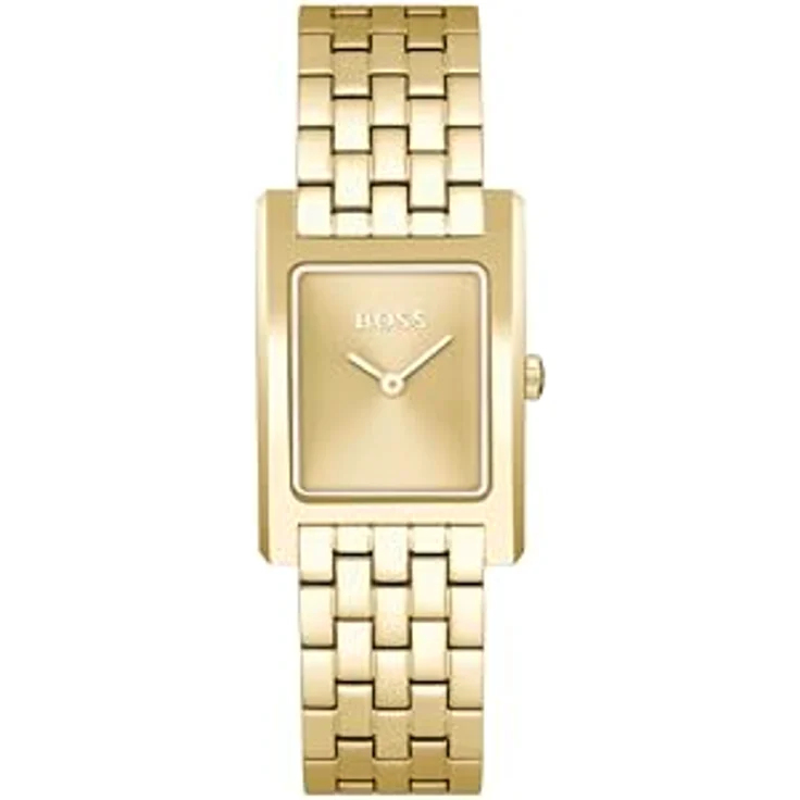 BOSS Analog Quarzuhr für Damen Kollektion Lucy mit Gelbgoldfarbenes Edelstahlarmband - Zeitloses Tank-Design, Gelbgoldenes Sonnenstrahlen-Zifferblatt, Wasserabweisend bis 3 bar – Bild 1