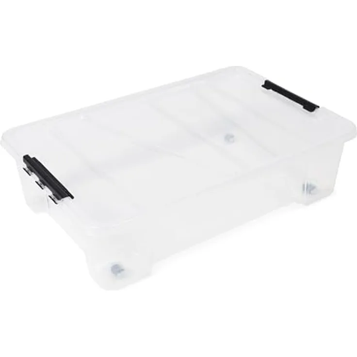 Ondis24 Unterbettbox Jolly mit Deckel und Rollen, Rollbox 25 L, Spielzeugkiste, Kiste stapelbar, Aufbewahrungsbox transparent (1)