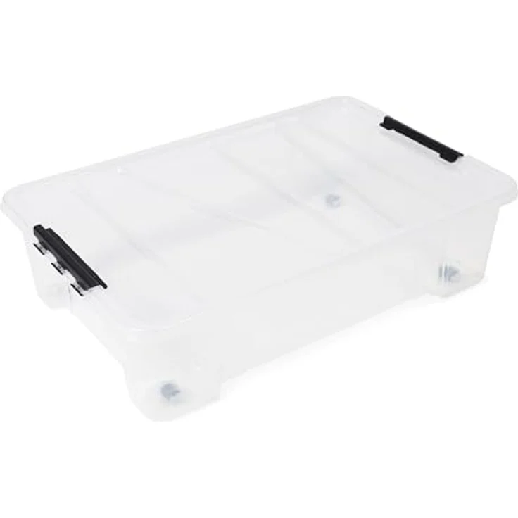 Ondis24 Unterbettbox Jolly mit Deckel und Rollen, Rollbox 25 L, Spielzeugkiste, Kiste stapelbar, Aufbewahrungsbox transparent (1) – Bild 1