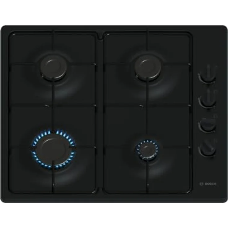 Bosch PBP6B6K80, Gaskochfeld mit 4 Flammen, 60 cm, emailliert, Schwarz, mit elektrischer Einhandzündung und Thermoelement – Bild 1