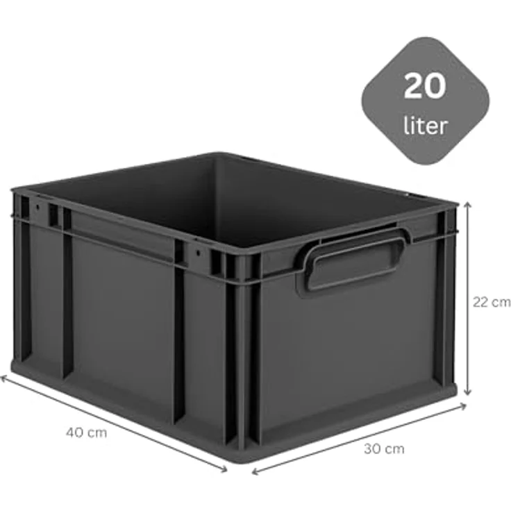 PROREGAL SuperSparSet 8x Eurobox NextGen Color, Schwarz, mit Auflagedeckel, Schiebeschnappverschlüssen, HxBxT 22x30x40cm, 20L, Transportbox aus recyceltem Polypropylen – Bild 3