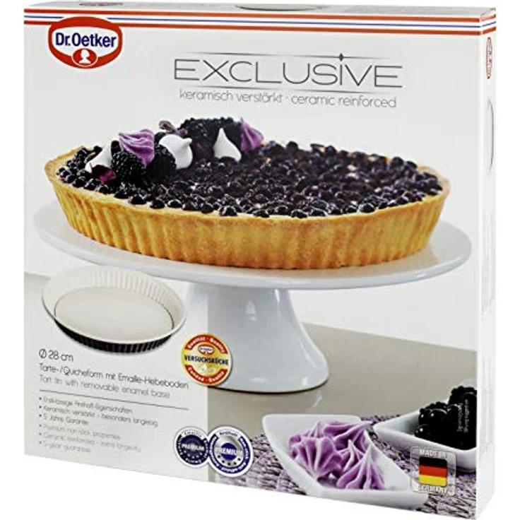 Dr. Oetker Quicheform Ø 28 cm Exclusive, Tarteform mit Schnitt- & kratzfestem Hebeboden mit Emaille-Versiegelung, runde Kuchenform mit Ring aus Stahlblech (Farbe: Grau-Braun/Crème) Menge: 1 Stück – Bild 3