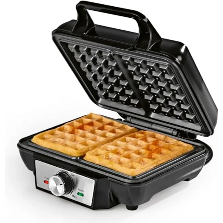 GOURMETmaxx Waffeleisen für 2 Belgische Waffeln, 1000 Watt, stufenlos einstellbare Temperatur, Antihaftbeschichtung, gleichmäßige Wärmeverteilung mit Heizelementen oben und unten – Bild 1