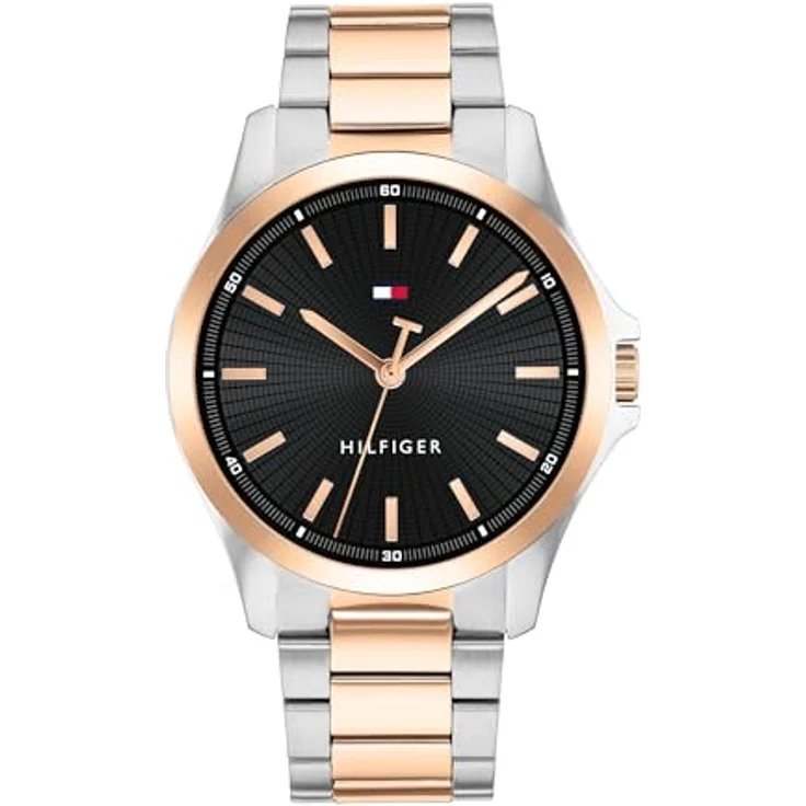 Tommy Hilfiger 1792191, Herren Uhr mit 3-Zeiger-Quarzwerk, 43mm Edelstahlgehäuse in zweifarbiger Ausführung, schwarzes Zifferblatt, zweifarbiges Edelstahlarmband, 3 ATM wasserdicht – Bild 1