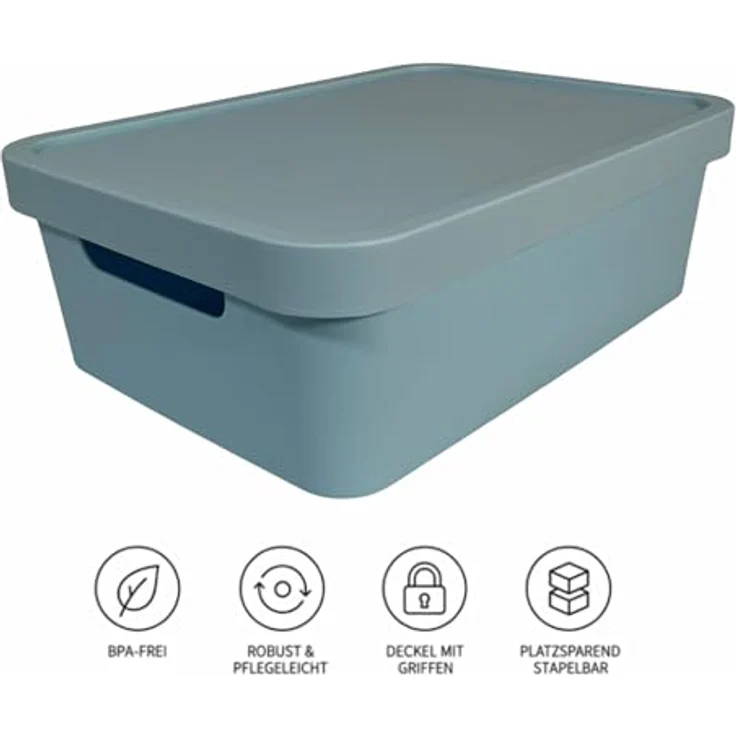 Plastard Aufbewahrungsboxen mit Deckel 19 L, 4er-Set, Stapelbar, BPA-frei, Robuste Kunststoffbox in Blau für Küche, Bad, Büro, Kinderzimmer – Bild 5