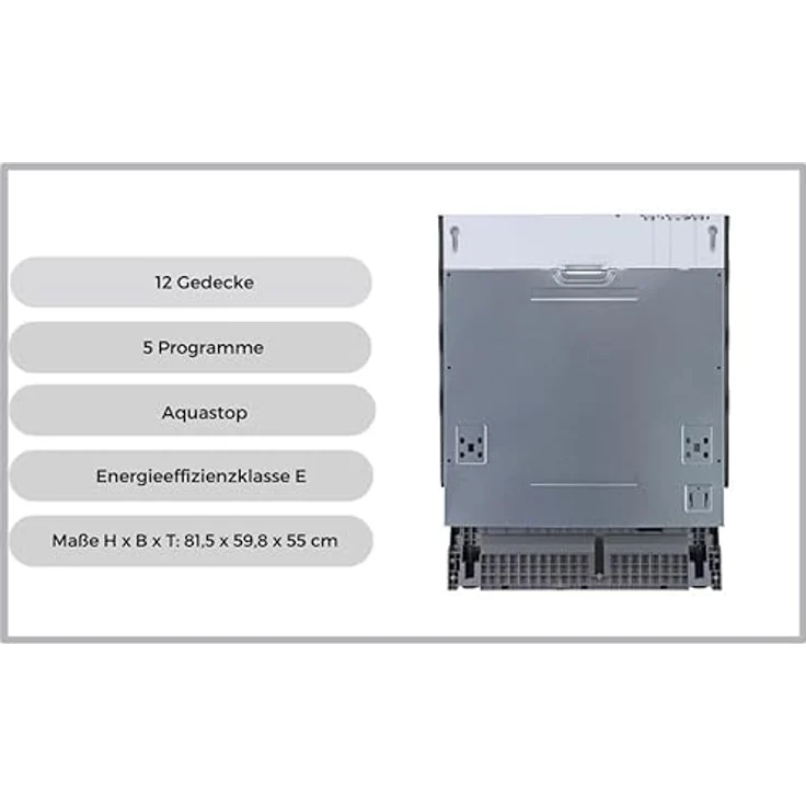 PKM GSP12-5FI Geschirrspüler, vollintegriert, 12 Gedecke, 5 Programme, A Energieeffizienz, Halbe Beladung Funktion – Bild 2