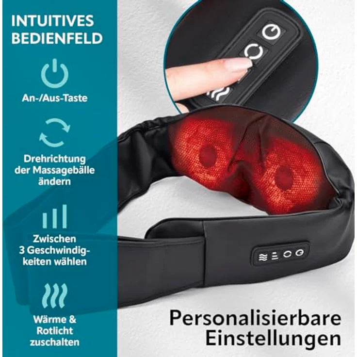 VITALmaxx Shiatsu Nackenmassagegerät | Massage mit Wärmefunktion, Knetmassage & Druckmassage | 8 rotierende Massagebälle, schwarz – Bild 5
