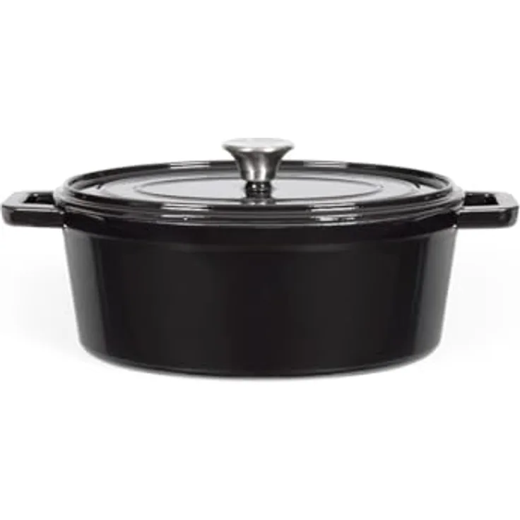 Livoo MEP129N Ovaler Bräter aus emailliertem Gusseisen, 4,5 l, für alle Herdarten geeignet, mit Deckel und Noppen für gleichmäßiges Garen