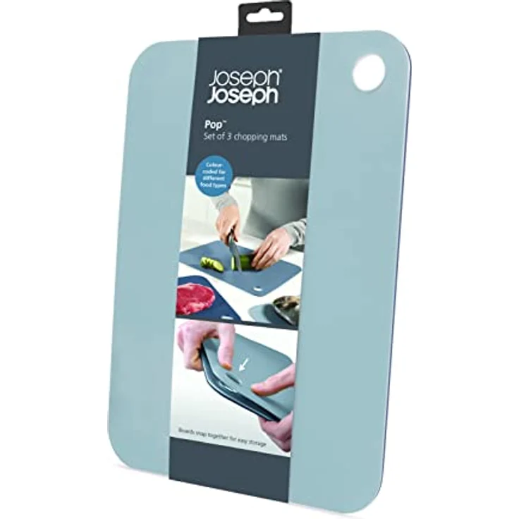 Joseph Joseph Pop - 3-teiliges doppelseitiges Schneidebrett-Set, flexibel, leicht zu lagern, spülmaschinenfest, himmelblau – Bild 2