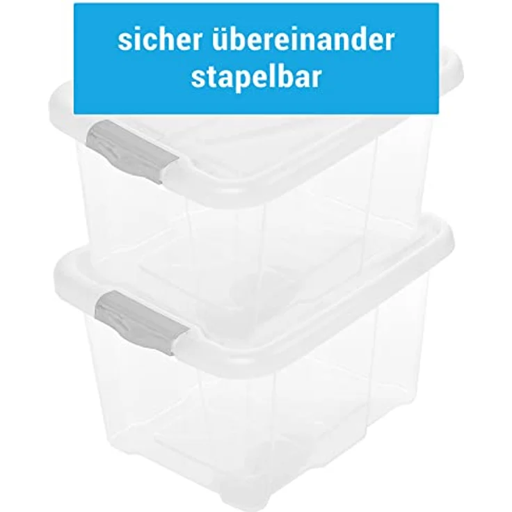 2friends Aufbewahrungsbox mit Deckel Groß, 4er Set 30L, transparente Kunststoffboxen mit grauen Clipverschlüssen, stapelbar, BPA-frei, 49cm x 39cm x 26cm, ideal für Ordnung in Büro, Küche & Garage – Bild 4