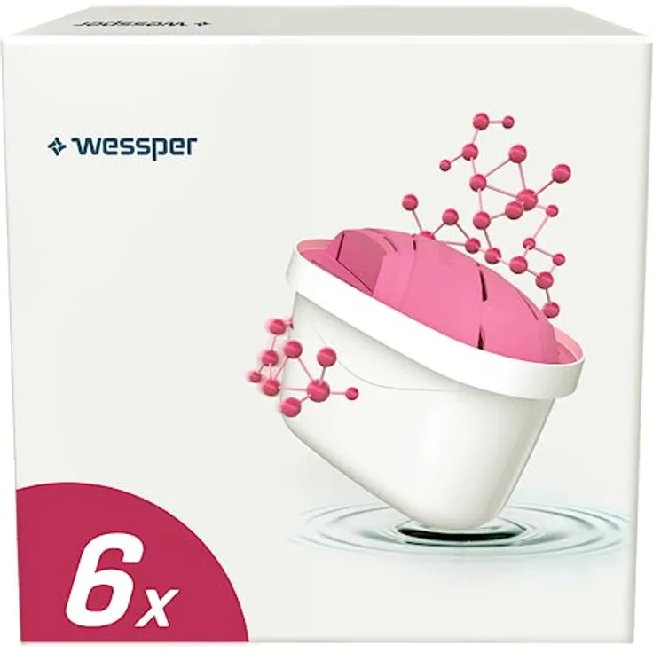 Wessper Magnesium Wasserfilter AquaMax Mg+ mit Aktivkohle Kartuschen 6er Pack, Kompatibel mit Brita Maxtra Plus, PearlCo, Amazon Basics, verbessert den Geschmack