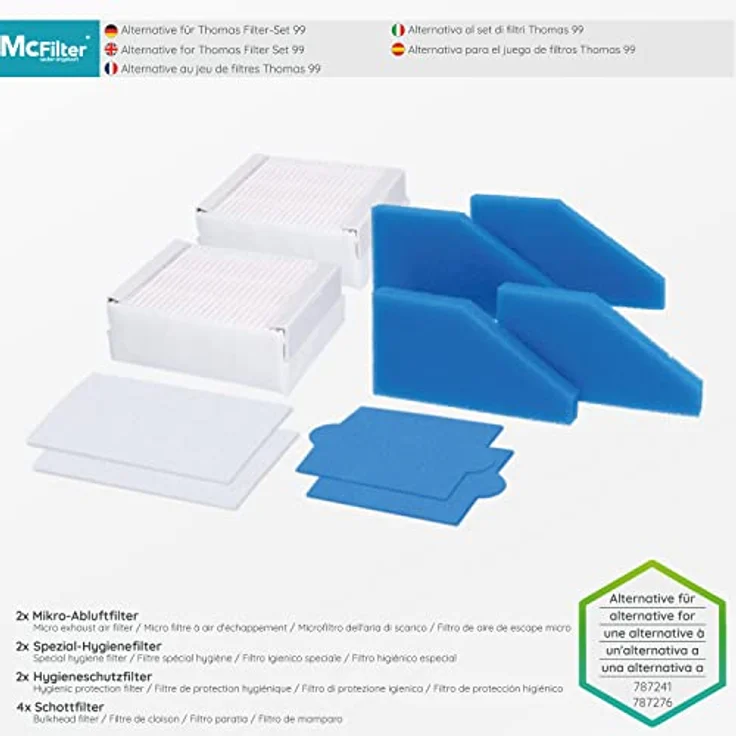 McFilter | 2x Filter-Set 5-teilig geeignet für Thomas Staubsauger der Baureihe AQUA+, Pet and Family, Alternative für Thomas Filterset 99 (Teile-Nr. 787241), 10 Filter – Bild 2