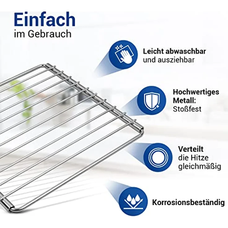 VIOKS Grillrost Verchromt, Ausziehbar 230-400 mm, Universeller Backofen-/Herdrost, Leicht zu reinigen – Bild 4
