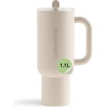 waterdrop® Thermobecher mit Strohhalm 1,1L, Auslaufsichere isolierte Edelstahlflasche, Hält 12h kalt, Klappbares Mundstück, Robustes Design