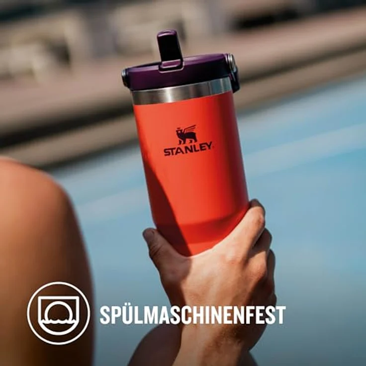 STANLEY Iceflow Flip Straw Tumbler, 0,89 L, Tigerlily, doppelwandige Vakuumisolierung, auslaufsicher, spülmaschinenfest – Bild 7