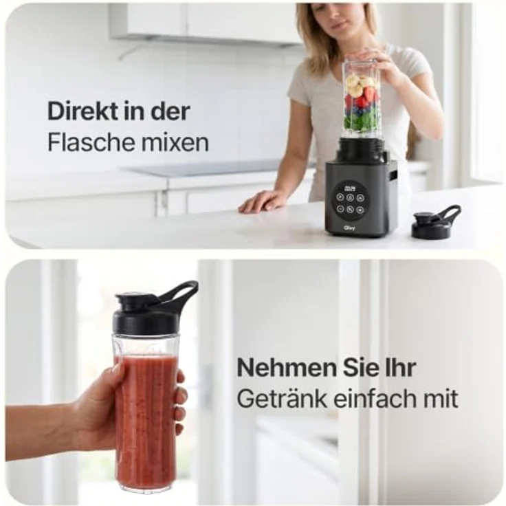 Olvy Standmixer Smoothie Maker, 1000 Watt, Glasbehälter 1500ml, Smart-Touch-Display, inklusive To-Go Trinkflasche – Bild 4