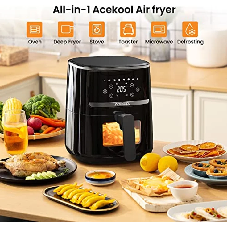 Heißluftfritteuse 5QT XXL Friteuse Heissluft Fritteusen Air Fryer mit Silicon Liner, 8 Presets Geräuscharme Air Fryers mit Sichtfenster Acekool – Bild 5