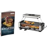 Unold 48985 Raclette Smokeless | Rauchfreier Raclette-Grill für 8 Personen mit Dunstabzugshaube, wendbarer Antihaft-Grillplatte, Edelstahl/Aluminium, 1200W