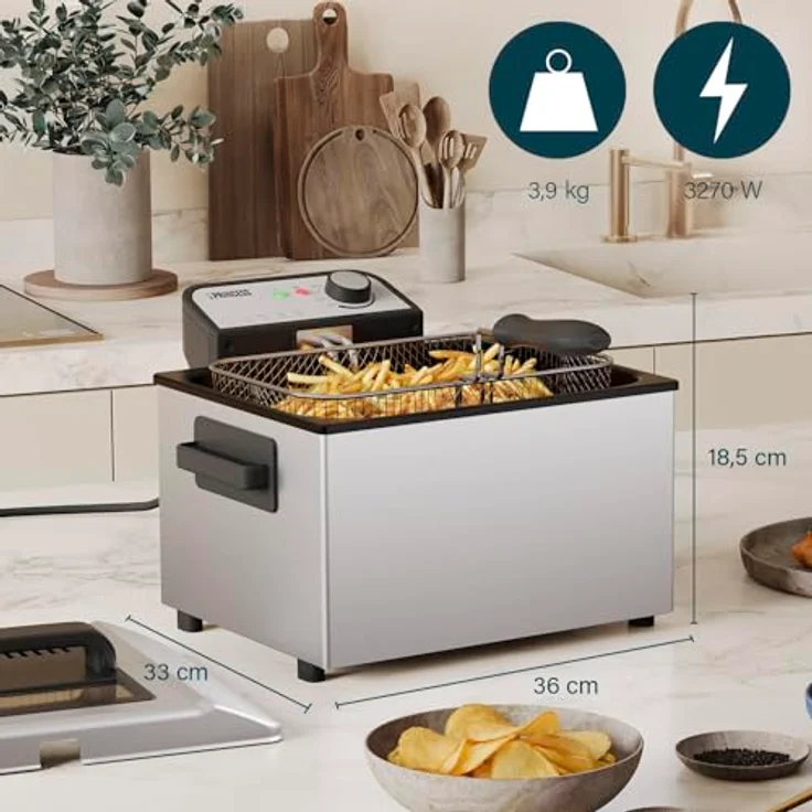Princess Fritteuse, 5 L Fassungsvermögen, 3270 W, Kaltzonen-Technologie, Sichtfenster, Edelstahl, Doppelthermostat, leicht zu reinigen – Bild 2
