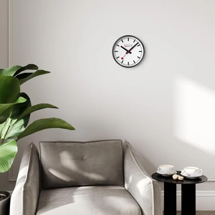 Mondaine A990.Clock.12SBB, Quarz Wanduhr 25 cm, Aluminium schwarz, Zifferblatt weiß, Stille Uhr, analog – Bild 5