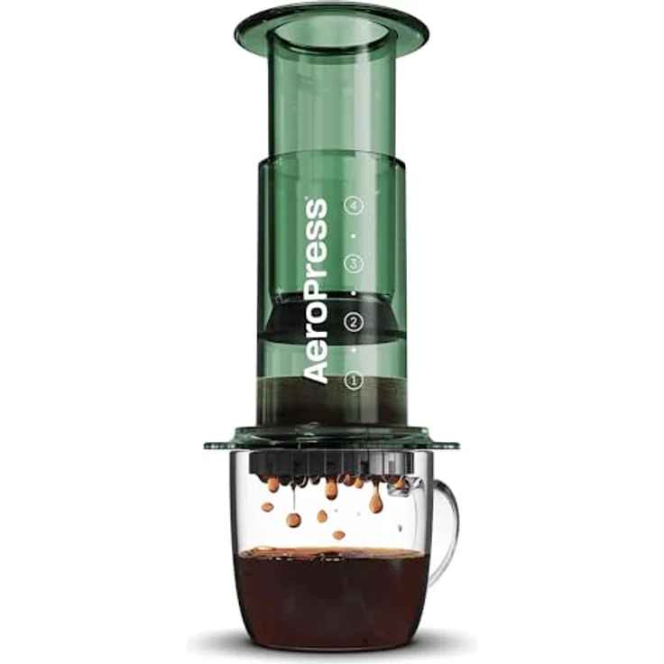 AeroPress Clear Grüne Kaffeepresse – Vollmundiger Kaffee ohne Bitterkeit – Tragbare Mini-Kaffeemaschine für Camping & Reisen, Grün – Bild 1