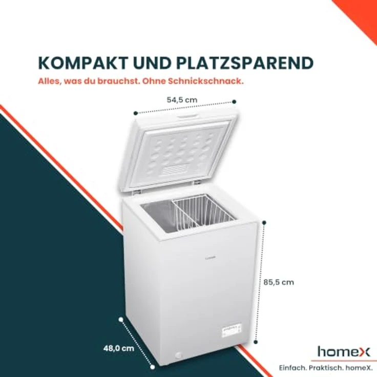 homeX FT0981-W Gefriertruhe, 98 Liter mit 4-Sterne Gefrieren, leise 38 dB, inklusive Ablagekorb – Bild 3