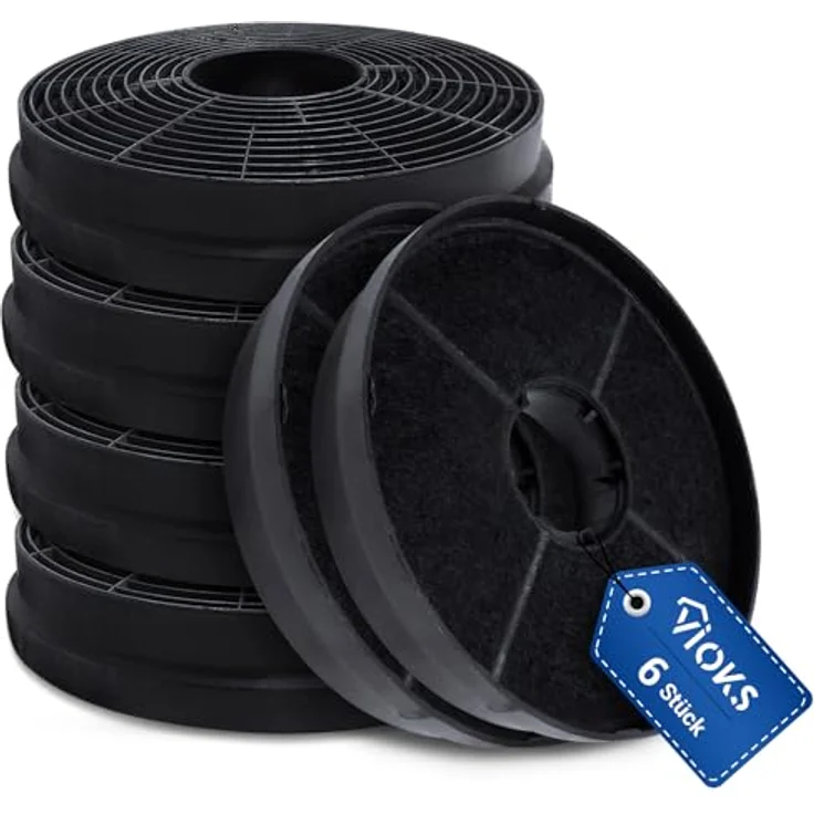 VIOKS 6x Kohlefilter Dunstabzugshaube, Aktivkohlefilter rund für Respekta MIZ0058, MIZ 0058, PKM CF130 - 105 mm Durchmesser, effektive Geruchs- und Fettbeseitigung – Bild 1
