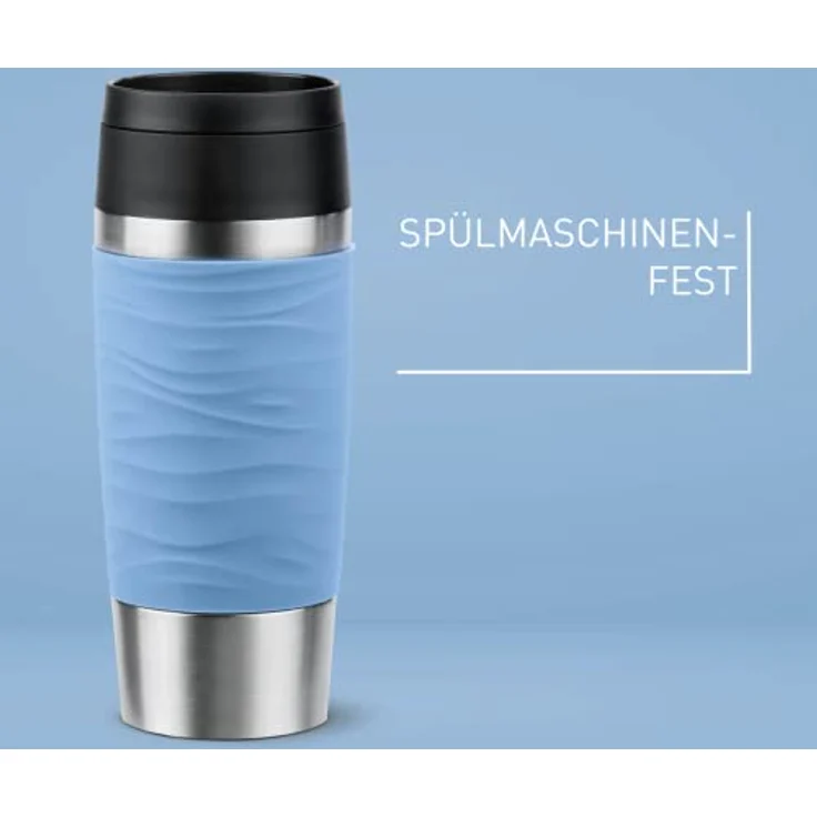 Emsa N20213 Travel Mug Wave Isolierbecher 0,36 Liter | neuer Komfort-Schraubverschluss | Edelstahl | 4h heiß und 8h kalt | 100% dicht | spülmaschinenfest | 360°-Trinköffnung | Pastellblau – Bild 4
