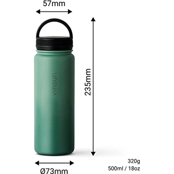 Vinsun Thermosflasche 500ml grün - auslaufsicher, Kohlensäure geeignet, BPA frei - 3 Deckel - Edelstahl Trinkflasche Sport, Outdoor, Schule, Uni, Fahrrad, Büro, Camping – Bild 3