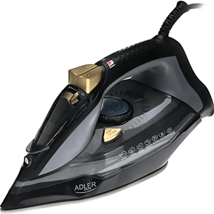 Adler Europe Dampfbügeleisen AD 3010, 3000W mit 5 Funktionen, Dampfstoß 80g/min, 350ml Wassertank, Abschaltautomatik und Keramiksohle