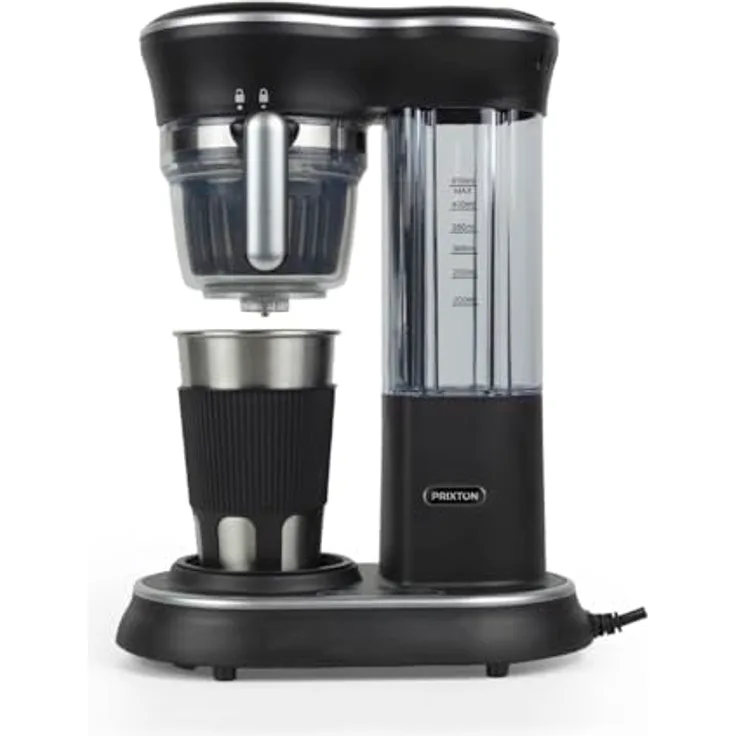 PRIXTON Capri-Kaffeemaschine mit Mahlwerk - Tropfsystem - Edelstahlbecher mit Deckel - 600 W, Silber