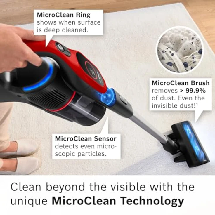 Bosch Unlimited 9 ProAnimal BBS931PET, Akkustaubsauger mit MicroClean-Technologie, motorisierter Mini Power-Düse, HEPA-Filter und 3-in-1 Zubehör, rot – Bild 4